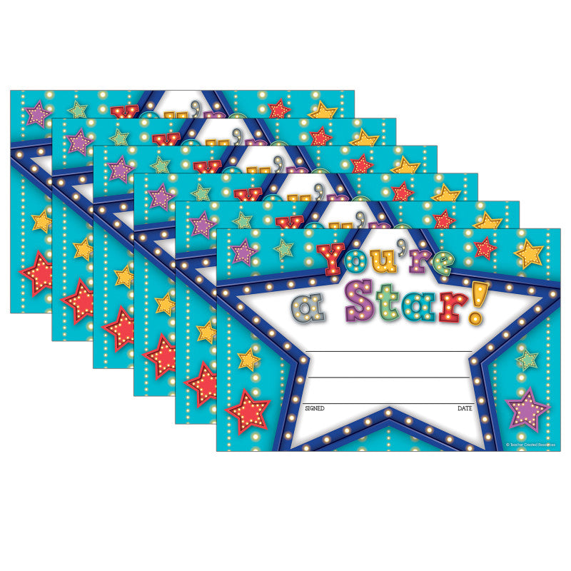 TEACHER CREATED RESOURCES - Marquee You're a Star Awards, 25 Per Pack, 6 Packs