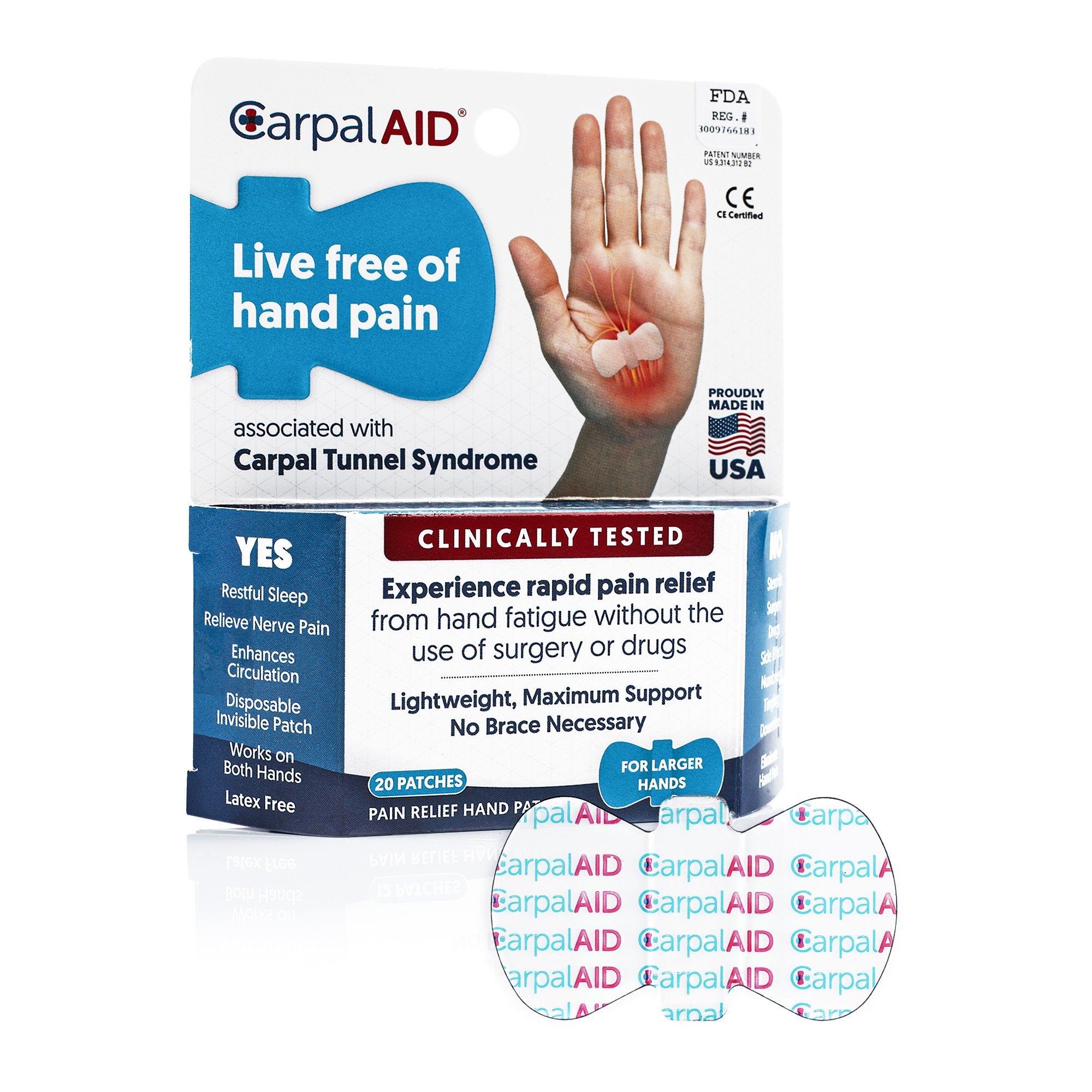 Carpal AID LLC - Hand-Based Carpal Tunnel Support Carpal AID® Patch Plastic Left or Right Hand Clear Small [20/PK]