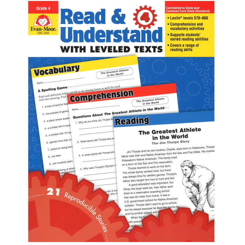 EVAN-MOOR - Read and Understand with Leveled Text Book, Grade 4