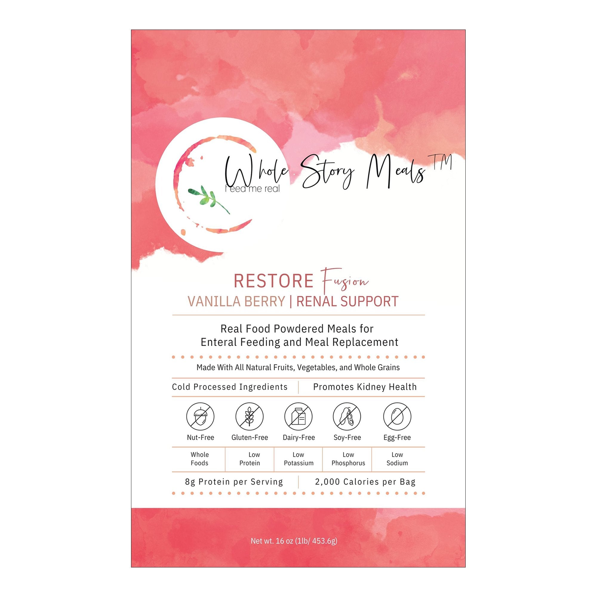 Whole Story Meals - Oral Supplement Restore Fusion Renal Support Vanilla Berry Flavor Powder 16 oz. Pouch [1/EA]