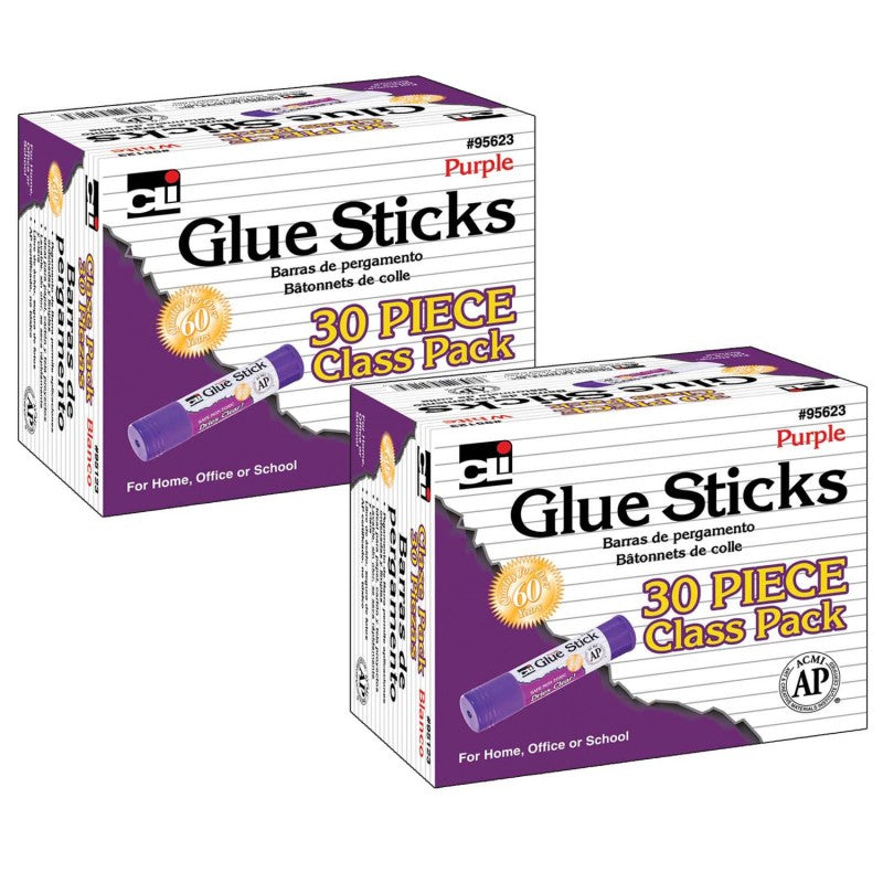 CHARLES LEONARD - Glue Sticks - AP Certified, Class Pack, Purple, 0.28 oz., 30 Per Pack, 2 Packs
