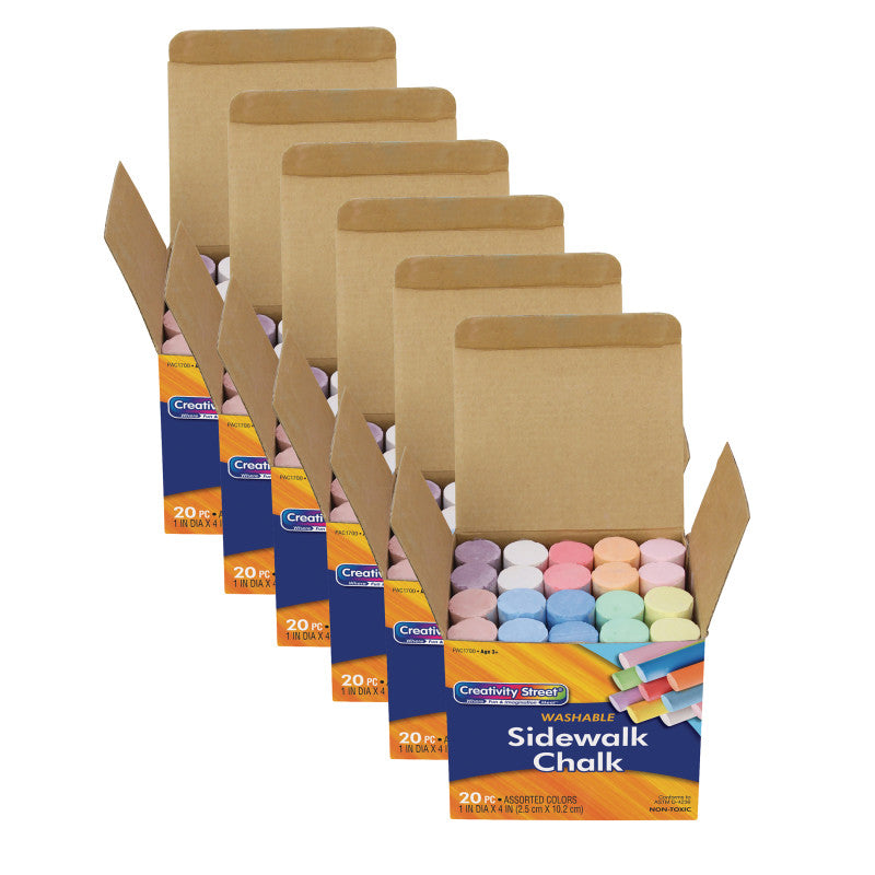 CREATIVITY STREET - Sidewalk Chalk, Assorted Colors, 4", 20 Pieces Per Pack, 6 Packs