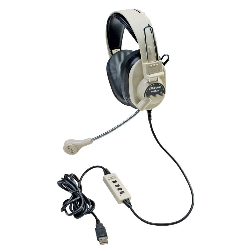 CALIFONE - Deluxe Multimedia Stereo Headset with Boom Microphone with USB plug