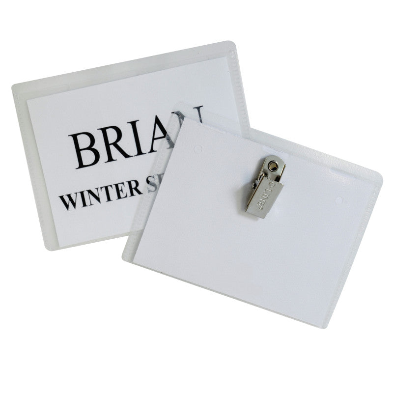 C-LINE - Clip Style Name Badge Holder Kit, Sealed Holders with Inserts, 3-1/2" x 2-1/4", Box of 50