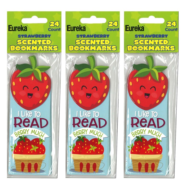 EUREKA - Strawberry Scented Bookmarks, 24 Per Pack, 3 Packs