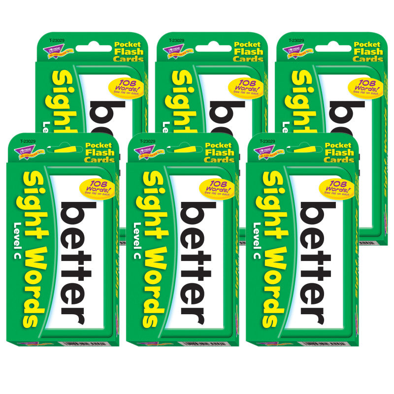 TREND - Sight Words – Level C Pocket Flash Cards, 6 Packs