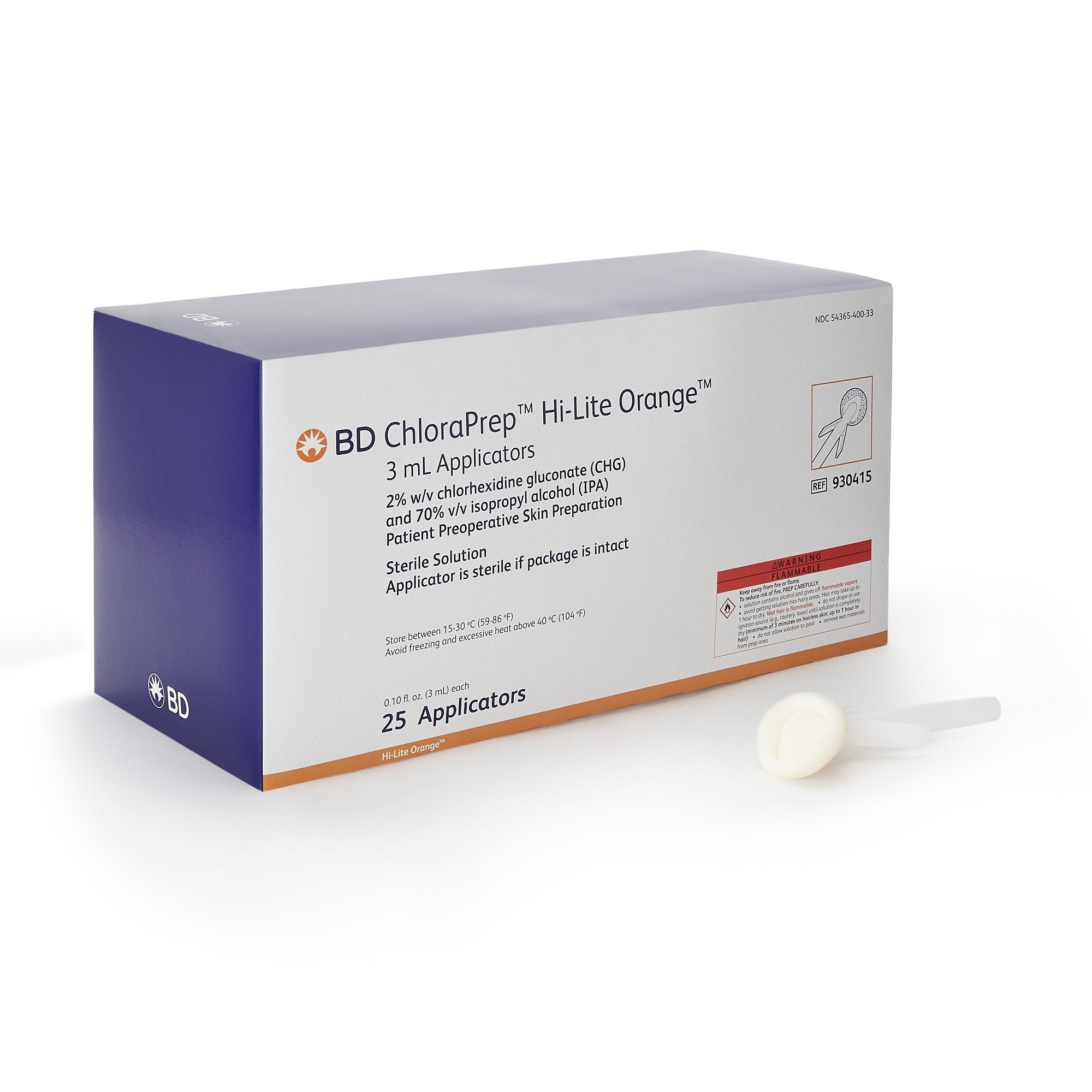 BD - Skin Prep Solution ChloraPrep™ Hi-Lite Orange™ 3 mL Foam Applicator 2% / 70% Strength CHG (Chlorhexidine Gluconate) / Isopropyl Alcohol Sterile [100/CS]