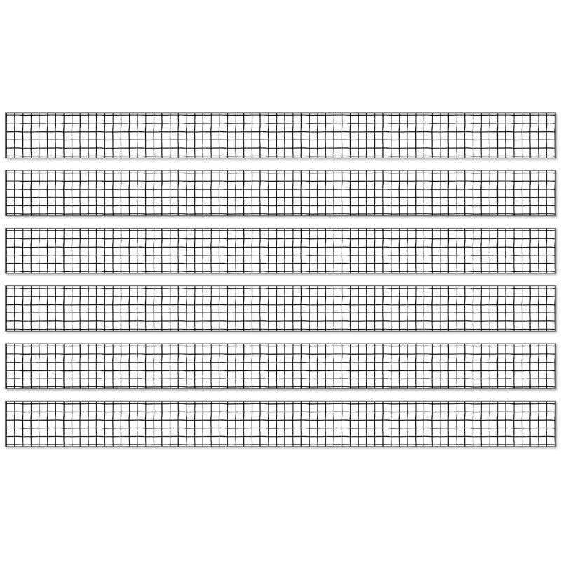 HAPPILY EVER ELEMENTARY - Creatively Inspired Black & White Grid Straight Borders, 36 Feet Per Pack, 6 Packs