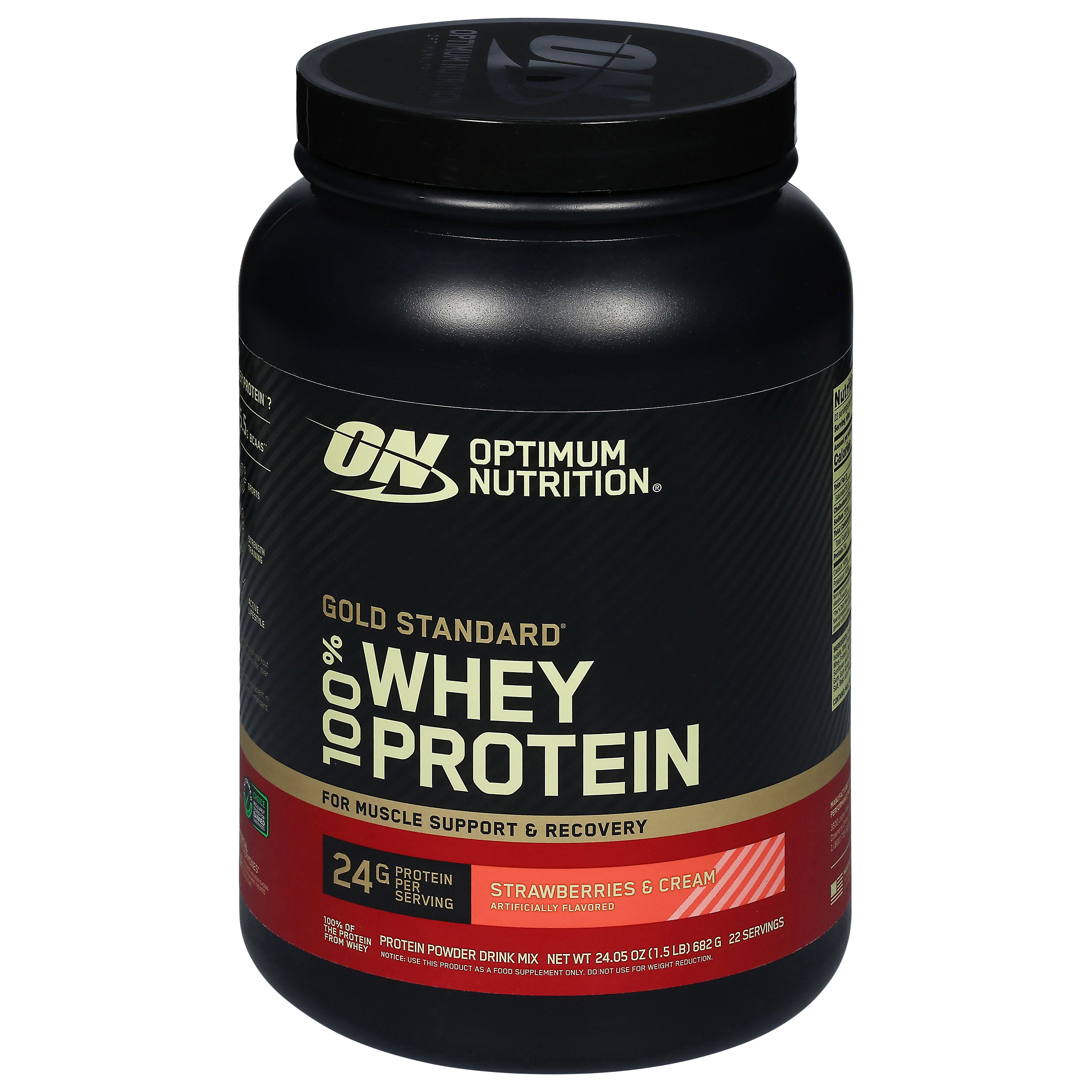 Optimum Nutrition Gold Standard 100% Whey Protein Strawberries & Cream Protein Powder Drink Mix 24.05 oz - Case of 1