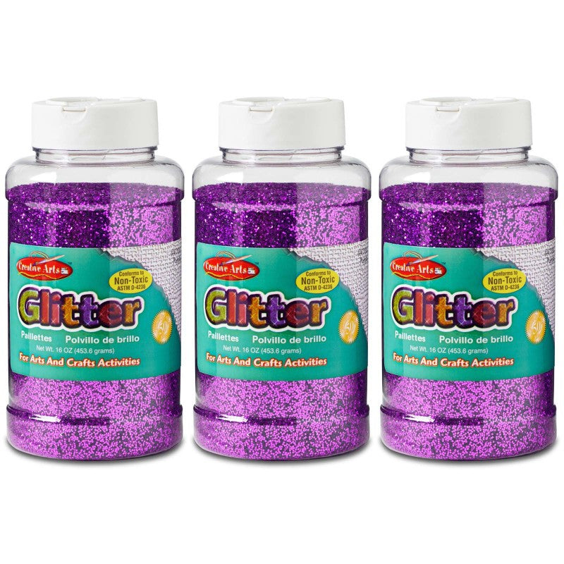 CHARLES LEONARD - Creative Arts™ Glitter, 1 lb. Bottle, Purple, Pack of 3