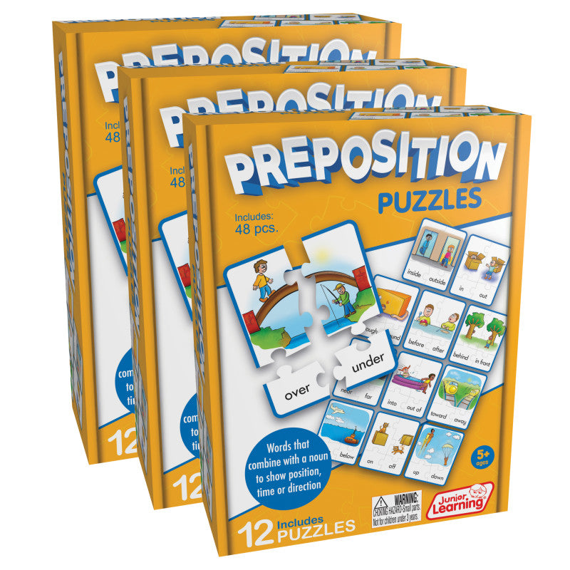 JUNIOR LEARNING - Preposition Puzzles, 12 Per Set, 3 Sets