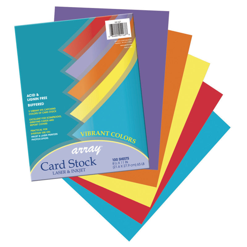 PACON - Vibrant Card Stock, 5 Assorted Colors, 8-1/2" x 11", 100 Sheets