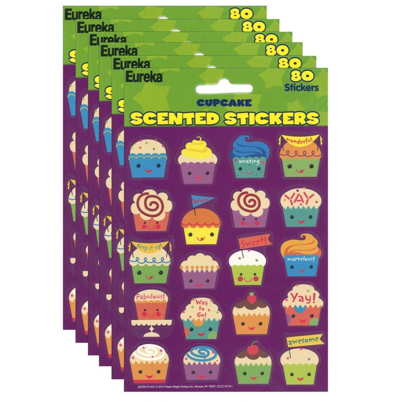 EUREKA - Cupcake Scented Stickers, 80 Per Pack, 6 Packs