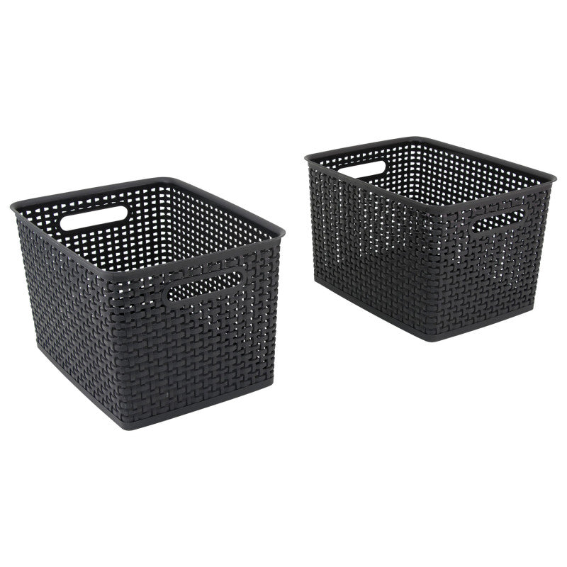 ADVANTUS - Black Plastic Weave Bins, Large, Pack of 2