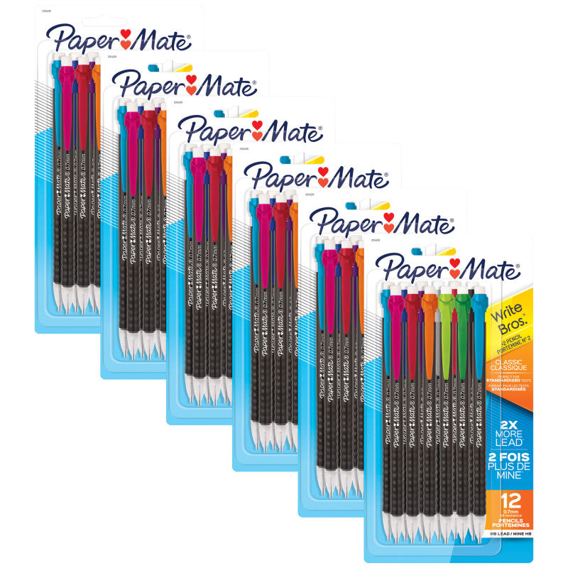 PAPER MATE - Write Bros® Mechanical Pencil, 0.7mm, Assorted, 12 Per Pack, 6 Packs