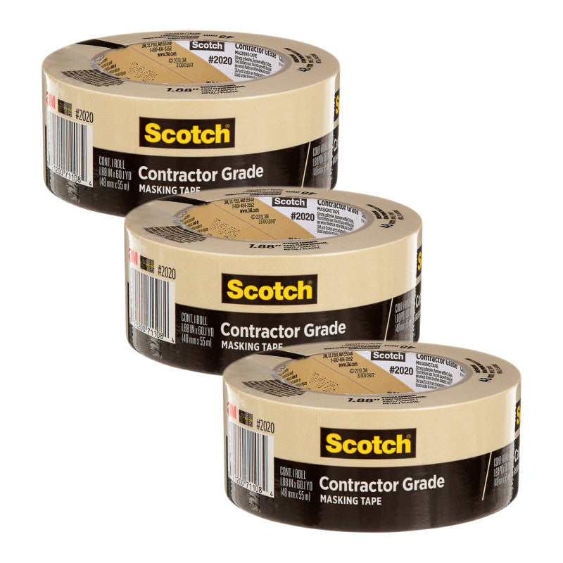 SCOTCH - Contractor Grade Masking Tape, 1.88 in x 60.1 yd (48mm x 55m), Pack of 3