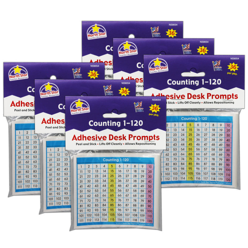 NORTH STAR TEACHER RESOURCES - Adhesive Counting 1-120 Desk Prompts, 36 Per Pack, 6 Packs