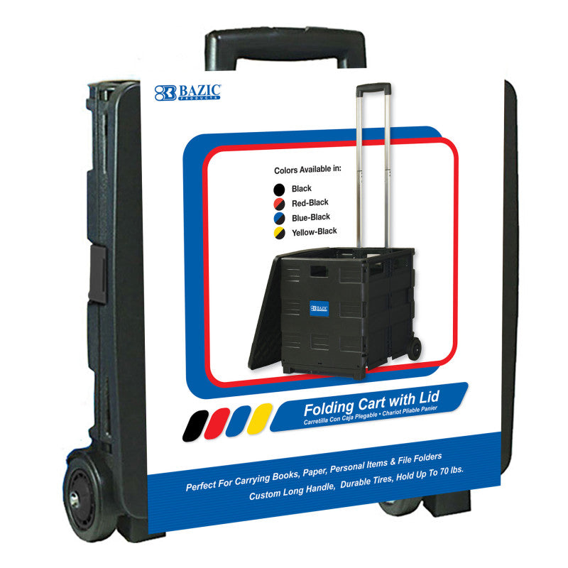 BAZIC PRODUCTS - Folding Cart on Wheels w/Lid Cover, 16" x 18" x 15", Black/Gray