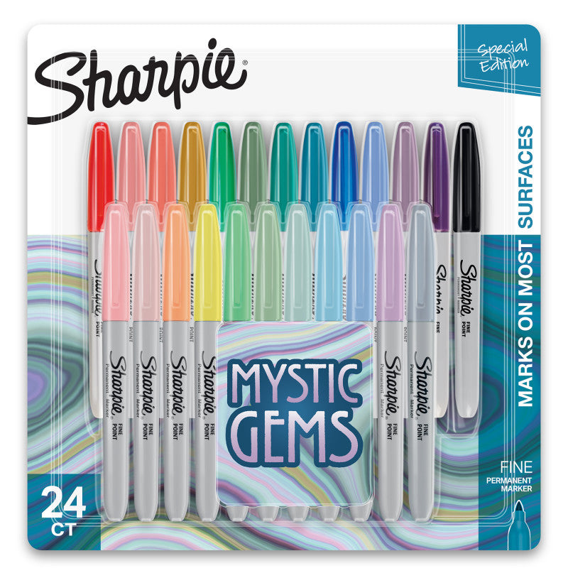 SHARPIE - Permanent Markers, Fine Point, Mystic Gem Colors, 24 Count