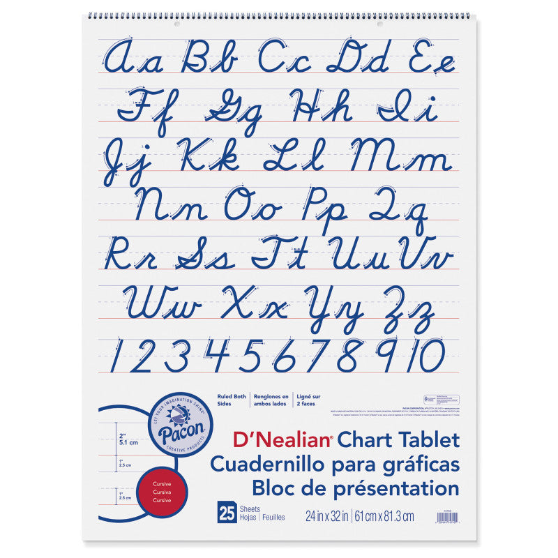 PACON - D'Nealian Chart Tablet, Cursive Cover, 2" Ruled, 24" x 32", 25 Sheets