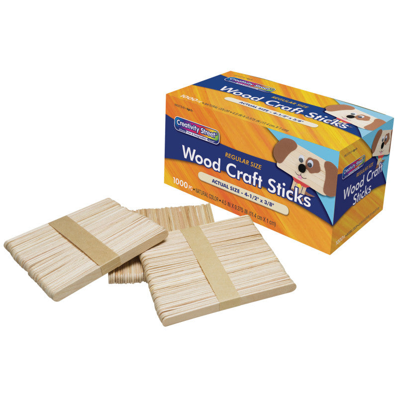 Regular Craft Sticks, Natural, 4-1/2" x 3/8", 1000 Pieces