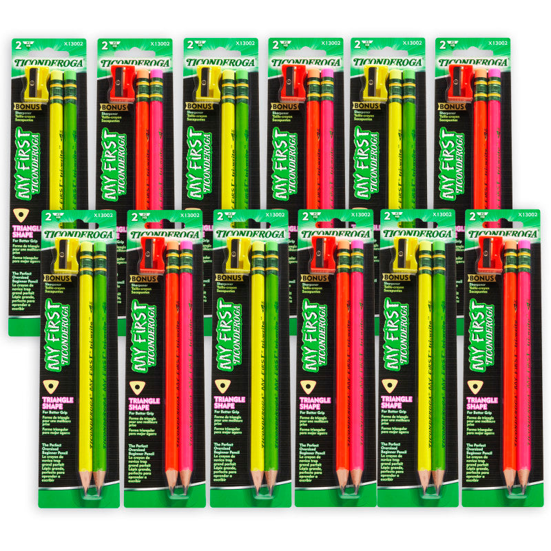 TICONDEROGA - My First® Tri-Write™ Wood-Cased Pencils, Neon Assorted, 2 Per Pack, 12 Packs