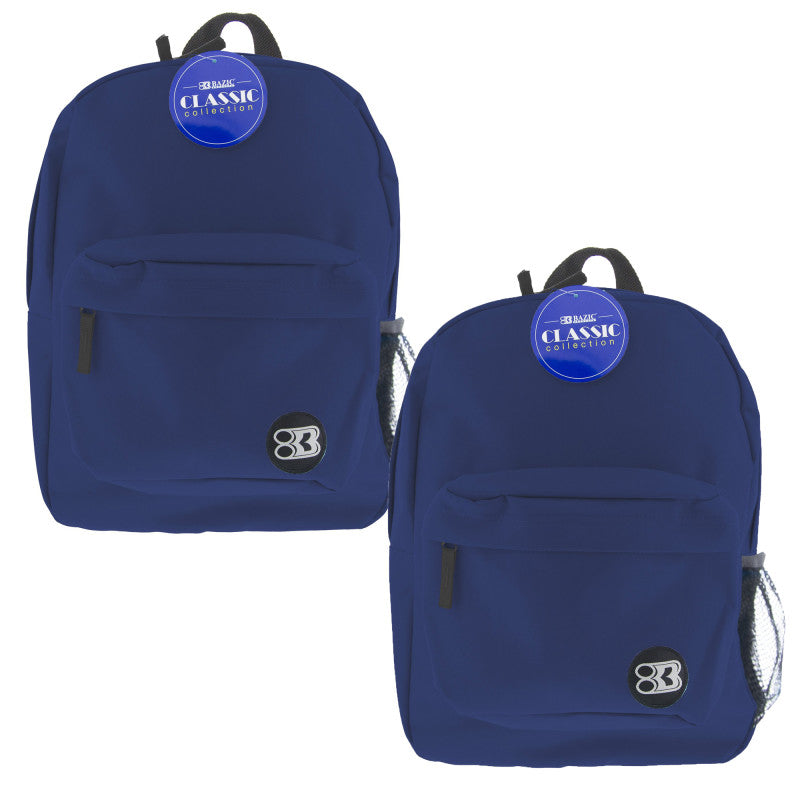 BAZIC PRODUCTS - 17" Classic Backpack, Navy Blue, Pack of 2