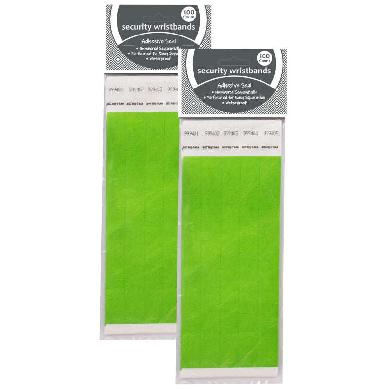 C-LINE - DuPont™ Tyvek® Security Wristbands, Green, 100 Per Pack, 2 Packs