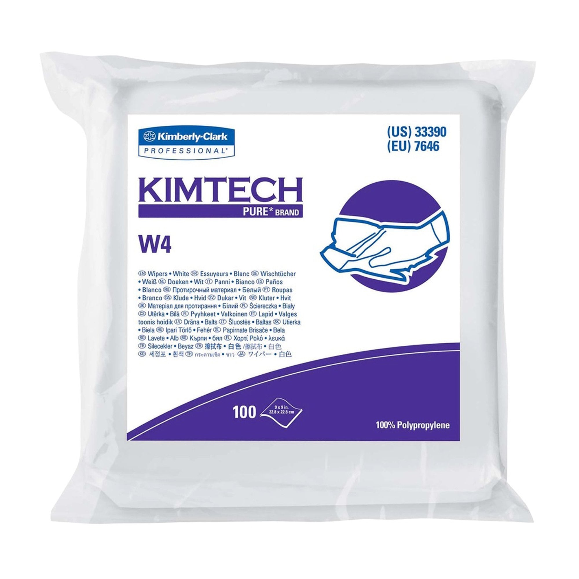 Kimberly Clark - Cleanroom Wipe KIMTECH PURE W4 ISO Class 4 100 Count Double Bag 9 X 9 Inch NonSterile Disposable [100/PK]