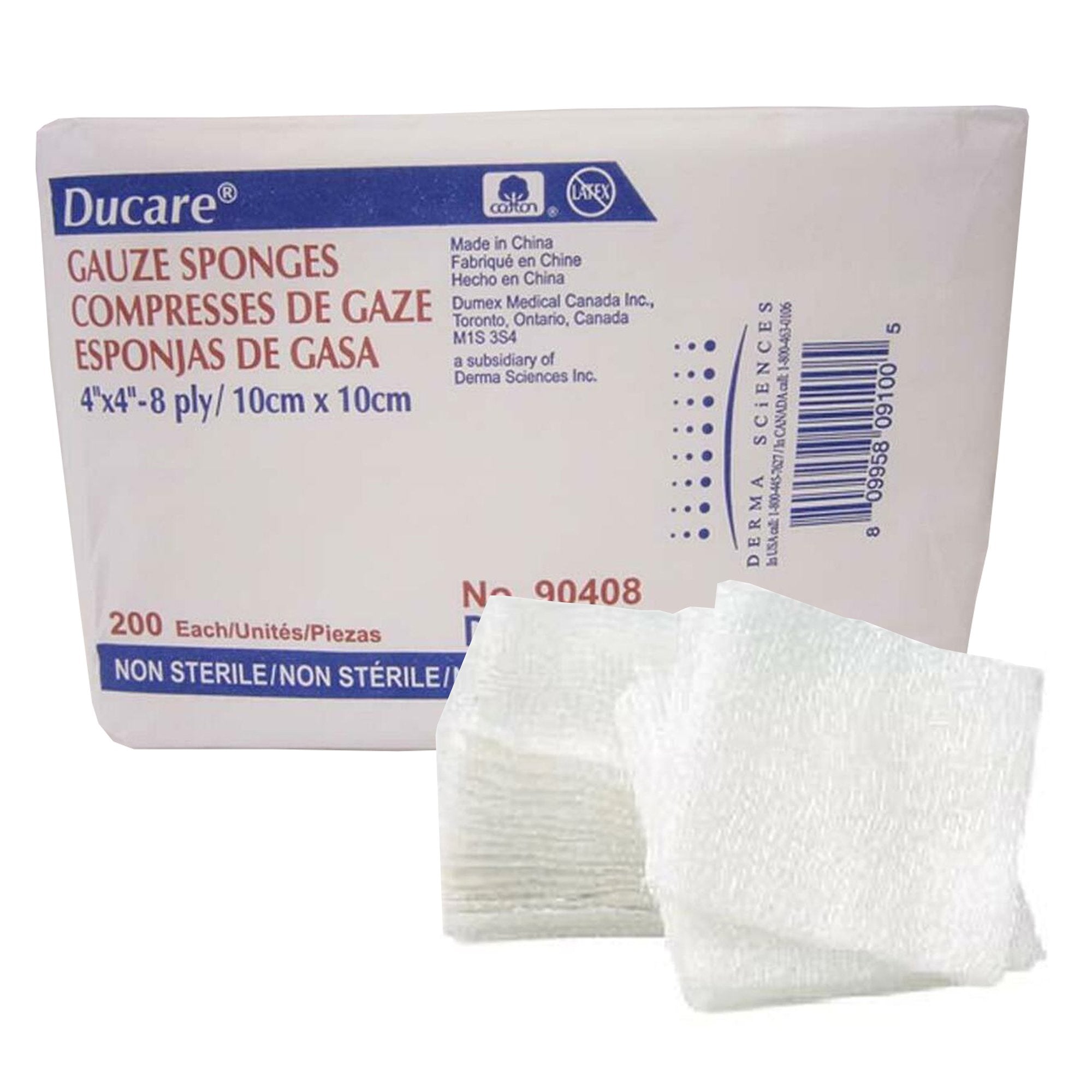 Gentell - Gauze Sponge Ducare 4 X 4 Inch 8-Ply NonSterile 200 per Pack [4000/CS]