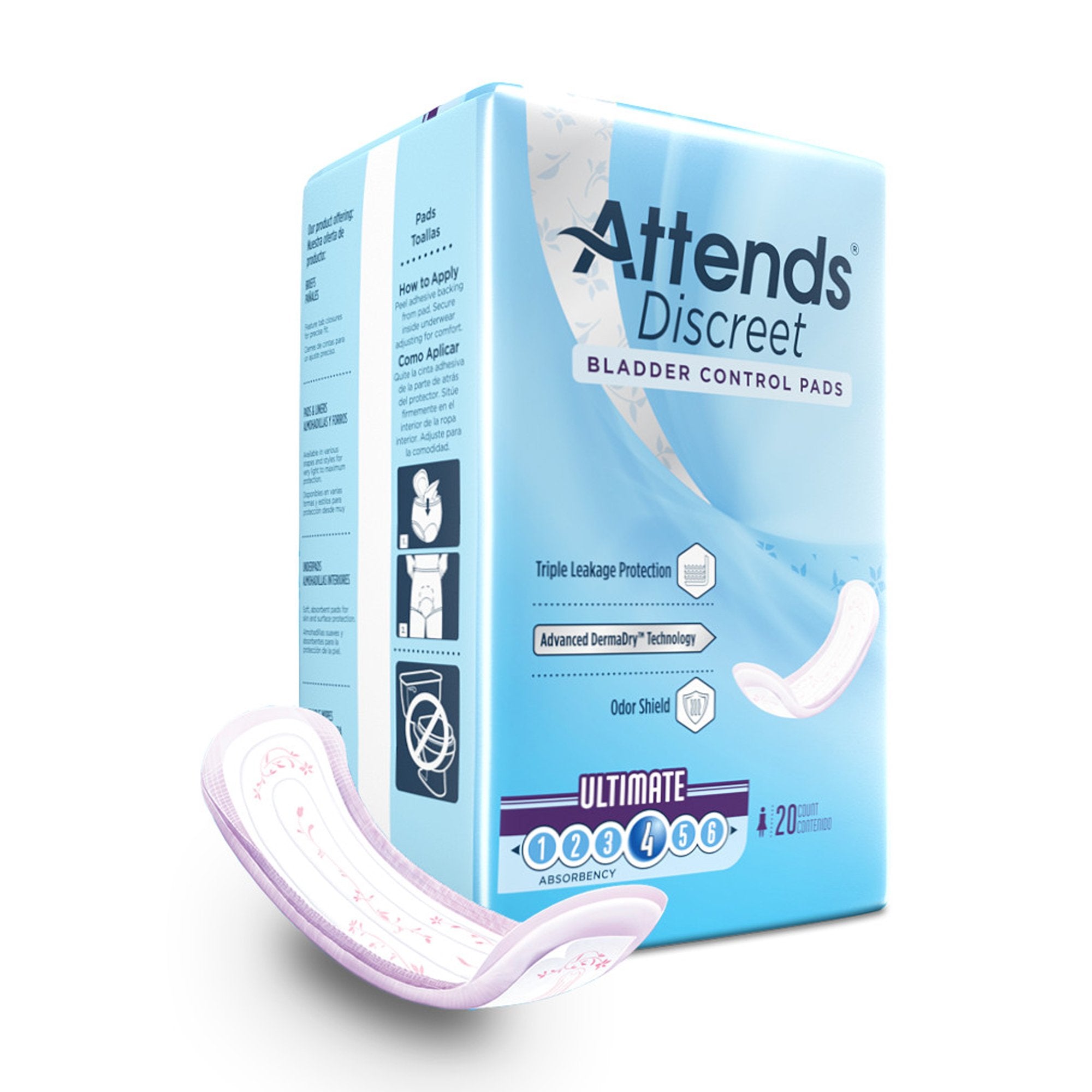 Attends Healthcare Products - Bladder Control Pad Attends® Discreet 15 Inch Length Moderate Absorbency Polymer Core One Size Fits Most [200/CS]