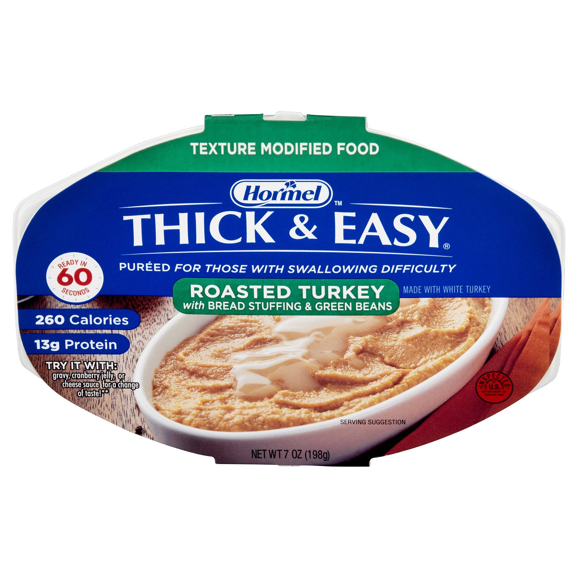 Hormel Food Sales - Thickened Food Thick & Easy® Purees 7 oz. Tray Turkey with Stuffing / Green Beans Flavor Puree IDDSI Level 2 Mildly Thick [7/CS]