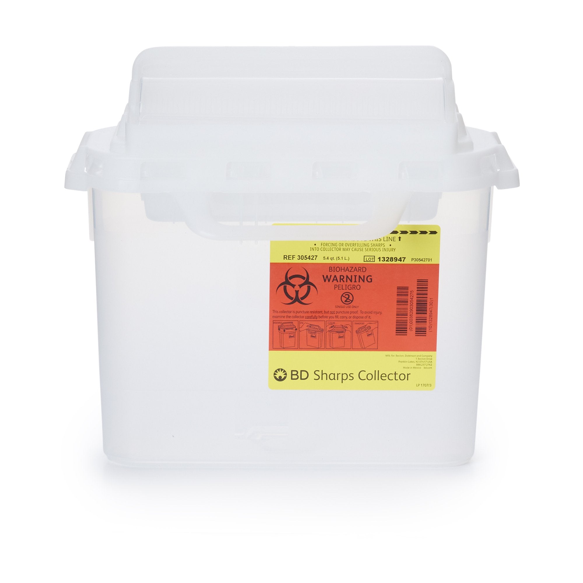 BD - Sharps Container BD™ Translucent White Base 12 H X 12 W X 4-4/5 D Inch Horizontal Entry 1.35 Gallon [12/CS]