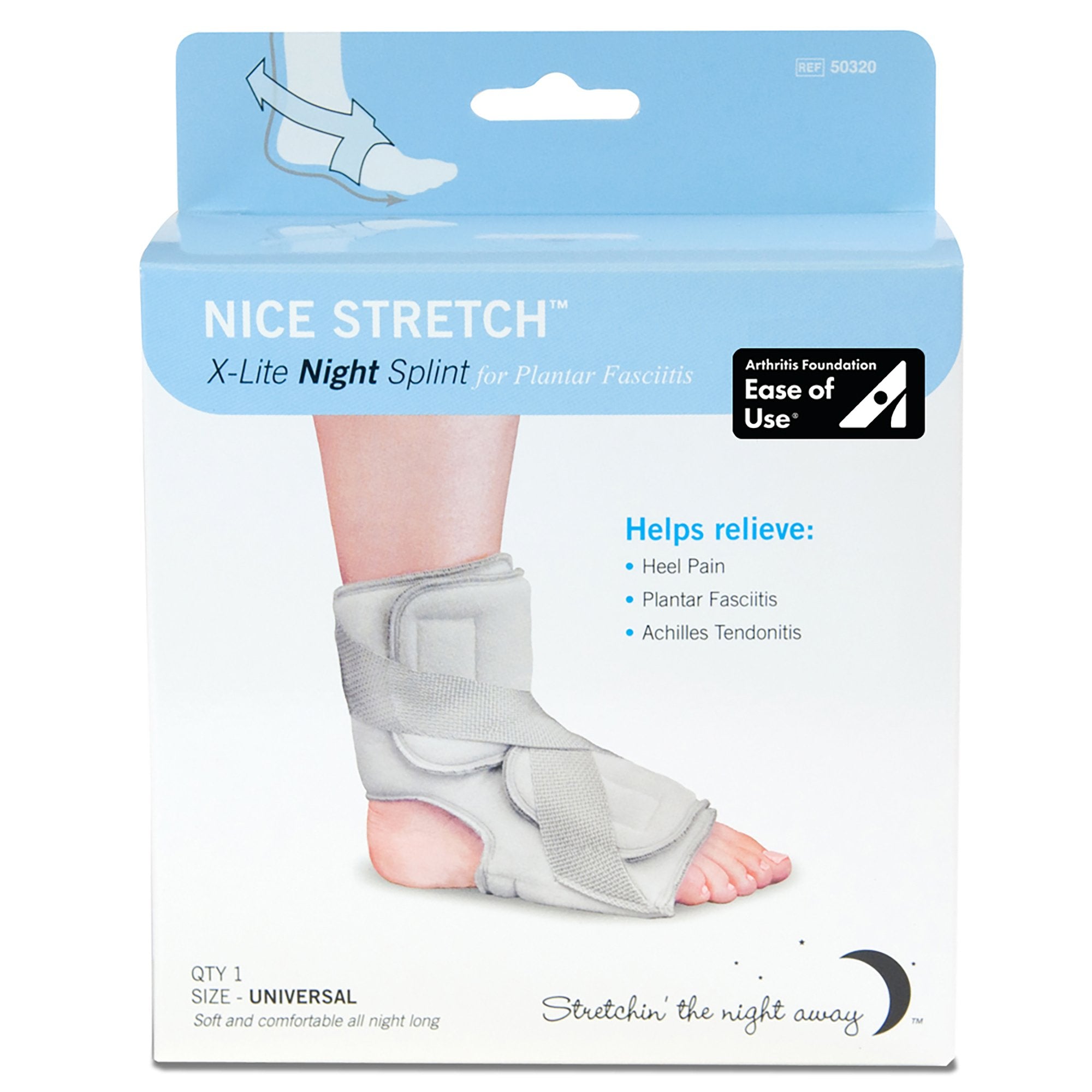 Brownmed - Plantar Fasciitis Night Splint Nice Stretch® X-Lite One Size Fits Most Hook and Loop Closure Left or Right Foot [20/CS]