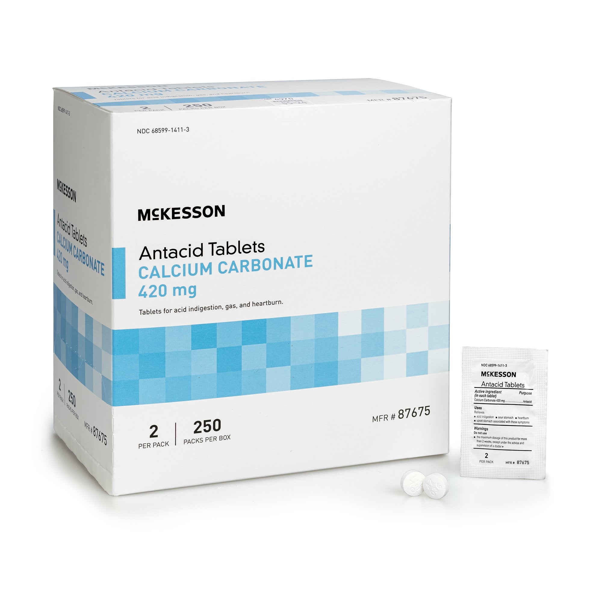 McKesson Brand - Antacid McKesson Brand 420 mg Strength Tablet 250 Packets per Box, 2 Tablets per Packet [3000/CS]