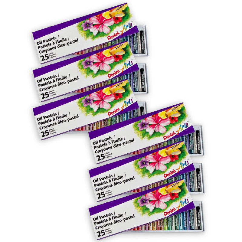 PENTEL - Oil Pastel Set, 25 Colors, 6 Sets