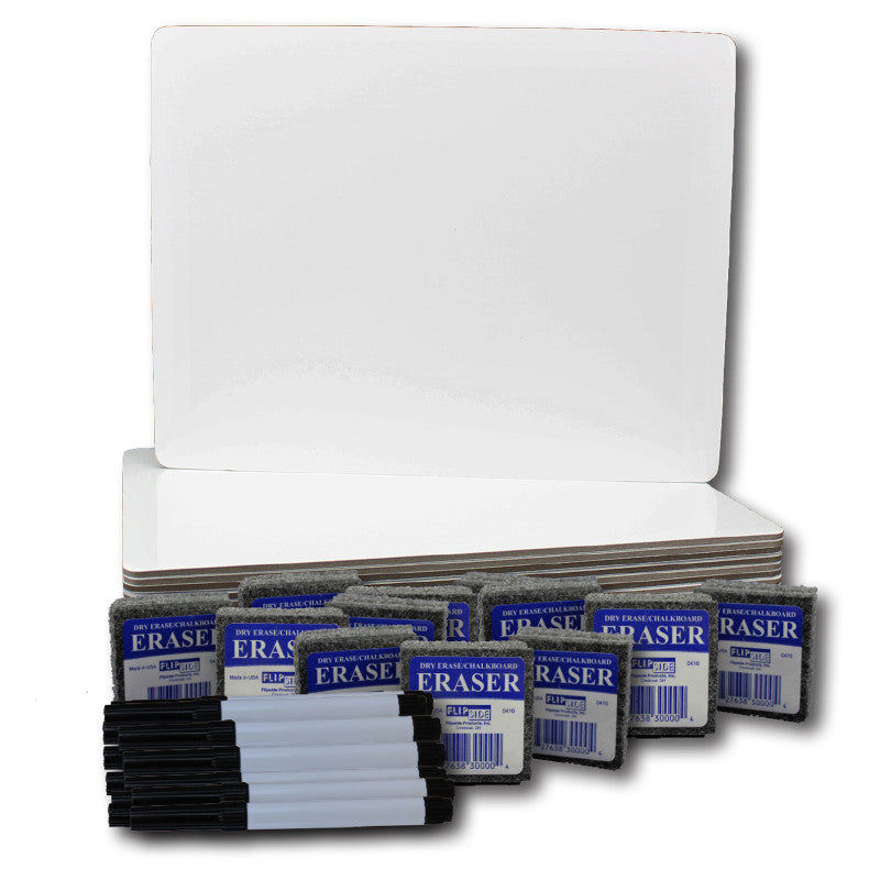 FLIPSIDE PRODUCTS - Dry Erase Board 9" x 12" + Pen + Student Eraser Set, 12 Sets