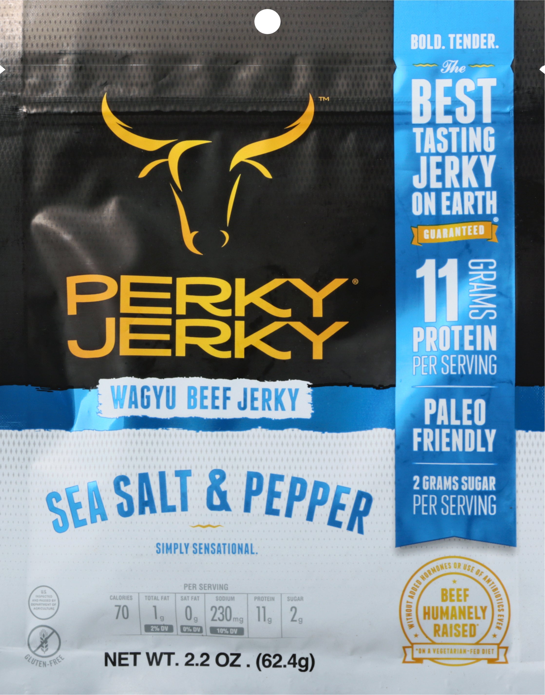Perky Jerky Sea Salt & Pepper Wagyu Beef Jerky 2.2 oz - Case of 8