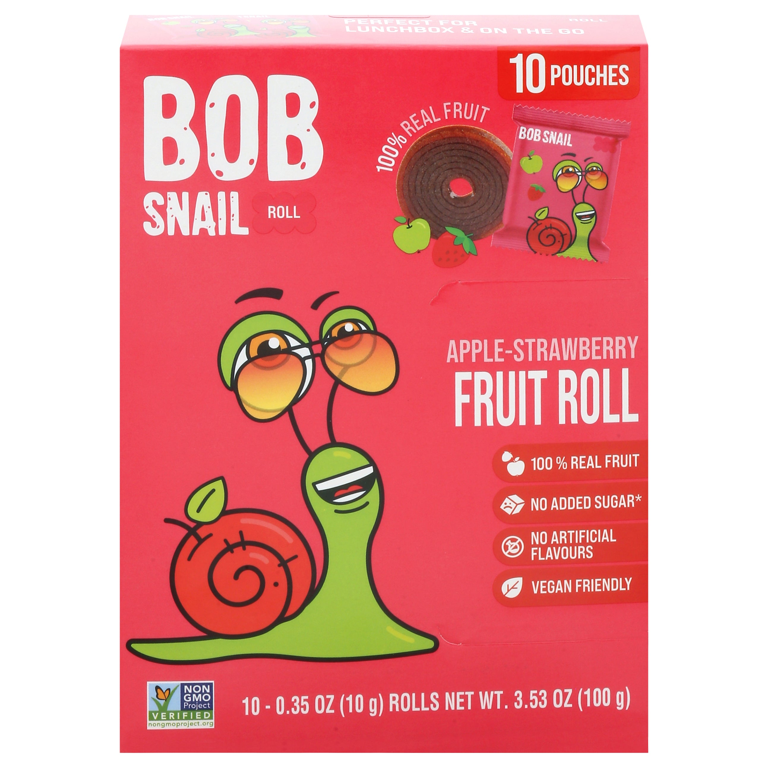Bob Snail Apple-Strawberry Fruit Roll 10 - 0.35 oz Rolls - Case of 5