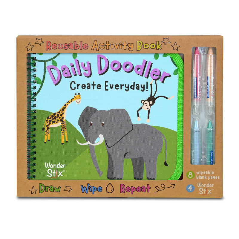 THE PENCIL GRIP - Daily Doodler Reusable Activity Book-Wild Animals Cover, Includes 4 Wonder Stix