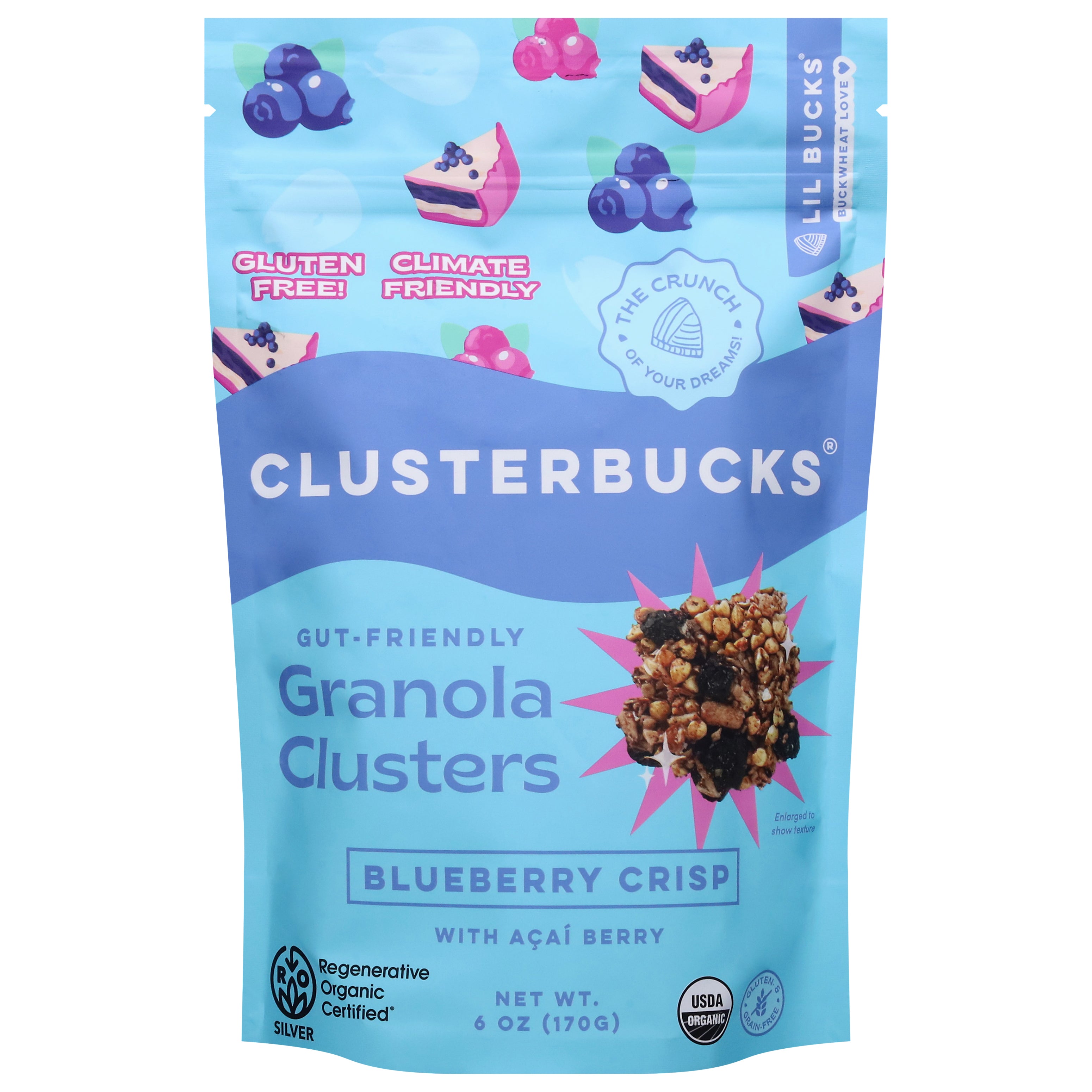 Clusterbucks Blueberry Crisp with Acai Berry Granola Clusters 6 oz - Case of 6