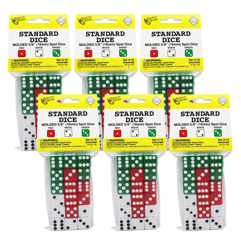 KOPLOW GAMES - Dot Dice Set, 18 Per Pack, 6 Packs