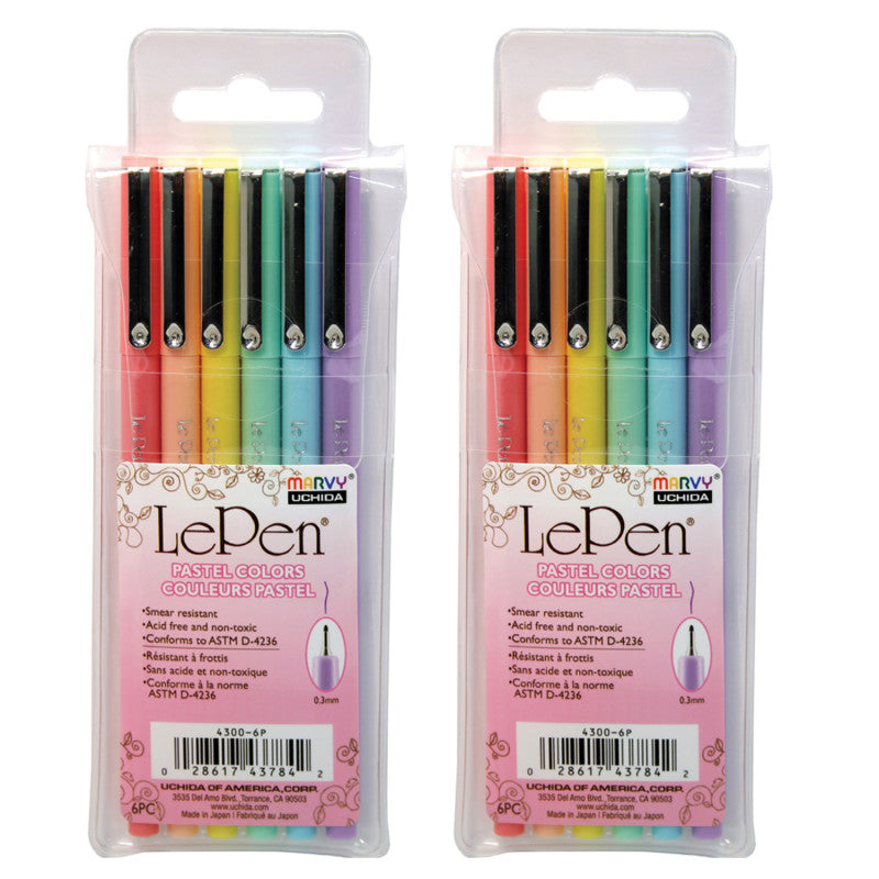 MARVY UCHIDA - LePen® Micro-Fine Point Pen, Pastel, 6 Per Pack, 2 Packs