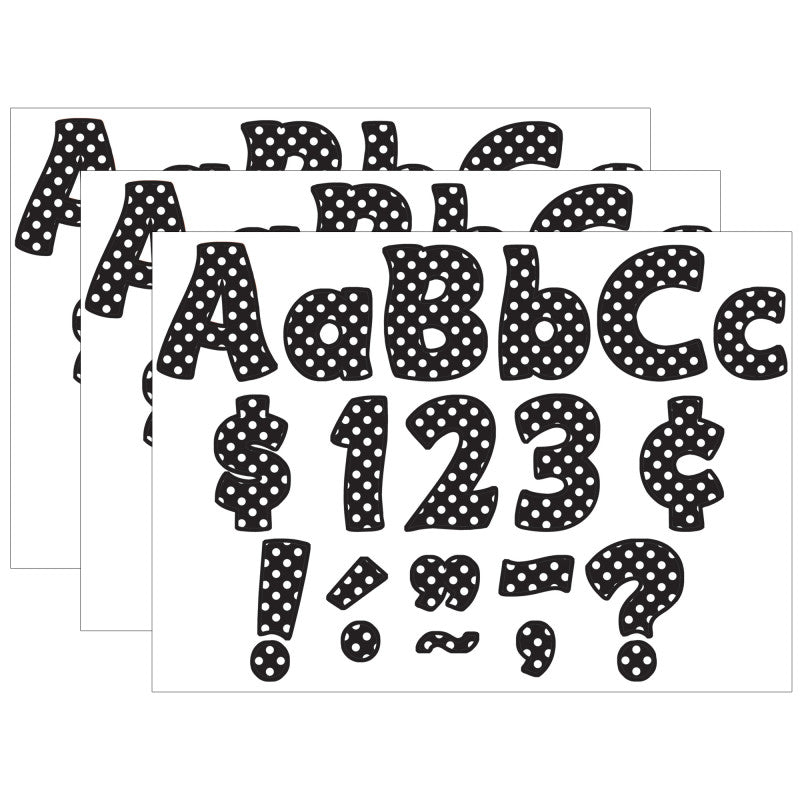TEACHER CREATED RESOURCES - Black Polka Dots Funtastic Font 4" Letters Combo Pack, 208 Pieces Per Pack, 3 Packs