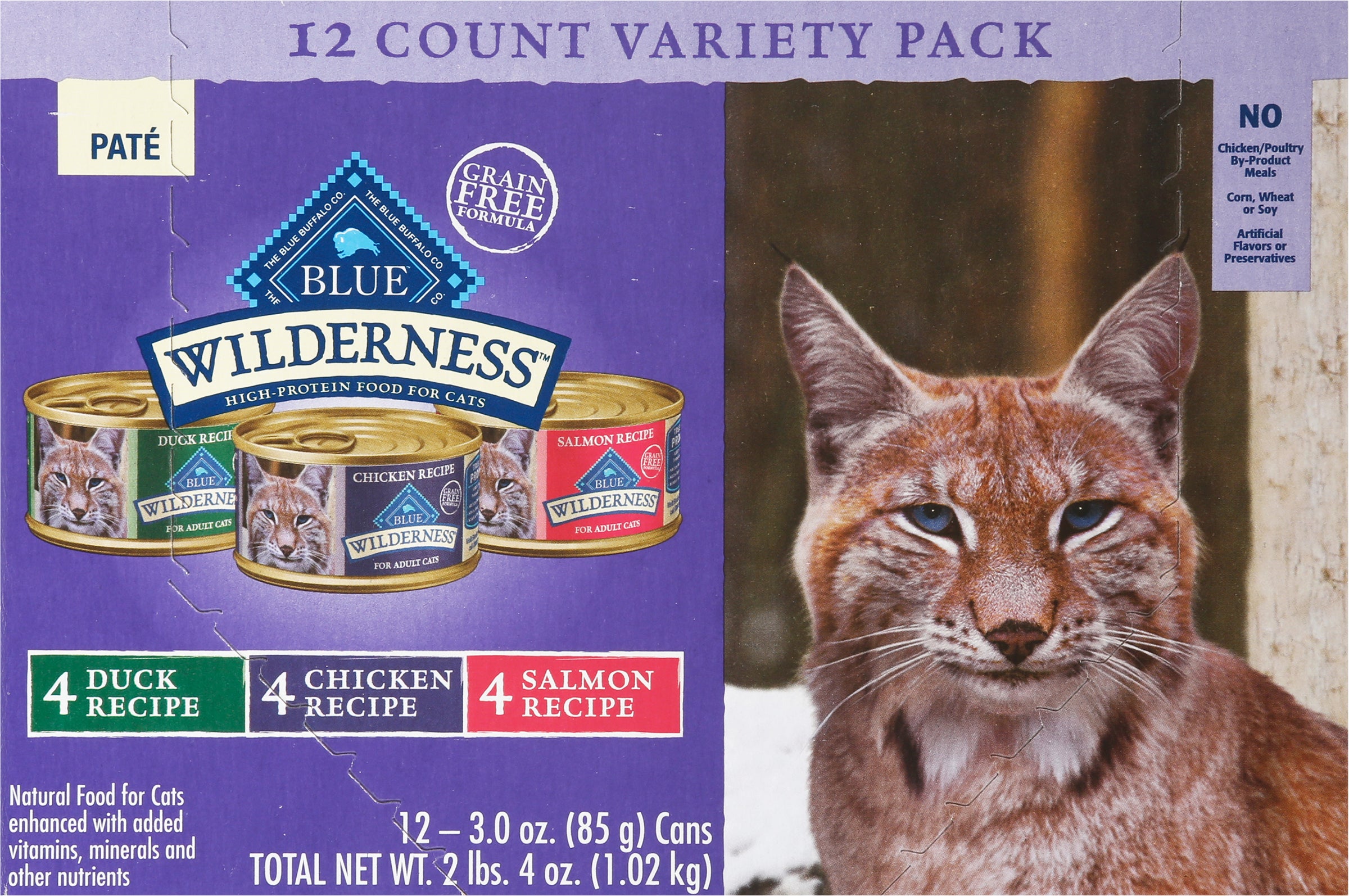 Blue Buffalo Blue Wilderness Variety Pack Grain Free Pate Duck/Chicken/Salmon Recipe Cat Food 12 - 3.0 oz Cans - Case of 1