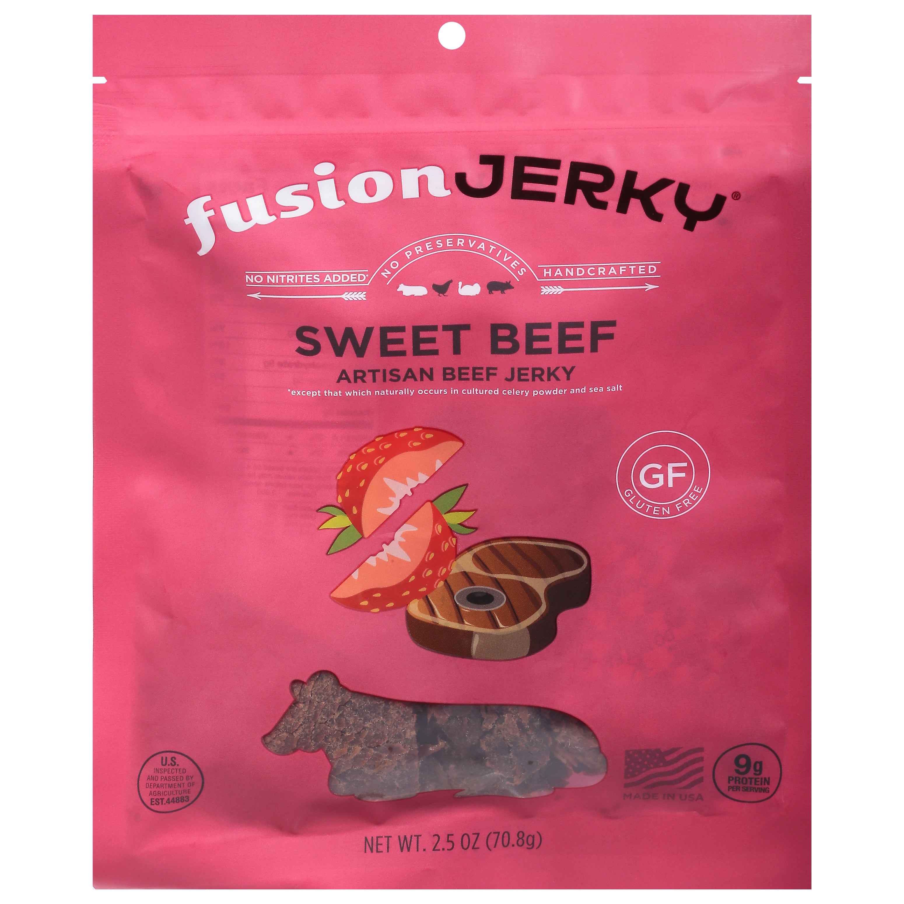 FusionJerky Sweet Beef Artisan Beef Jerky 2.5 oz - Case of 8