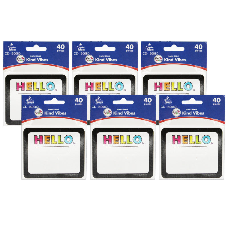CARSON DELLOSA EDUCATION - Kind Vibes Name Tags, 40 Per Pack, 6 Packs