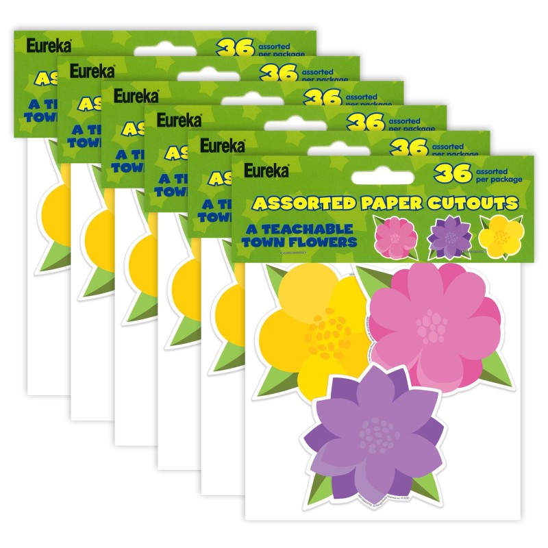 EUREKA - A Teachable Town Flowers Paper Cut-Outs, 36 Per Pack, 6 Packs