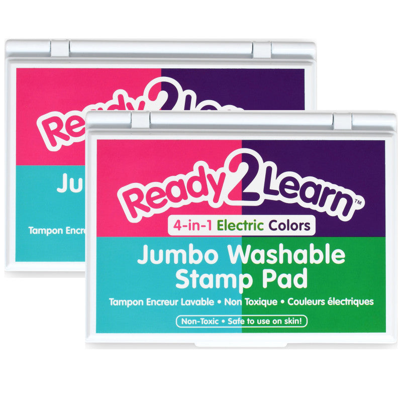 READY 2 LEARN - Jumbo Washable Stamp Pad - 4-in-1 Electric Colors - Pack of 2