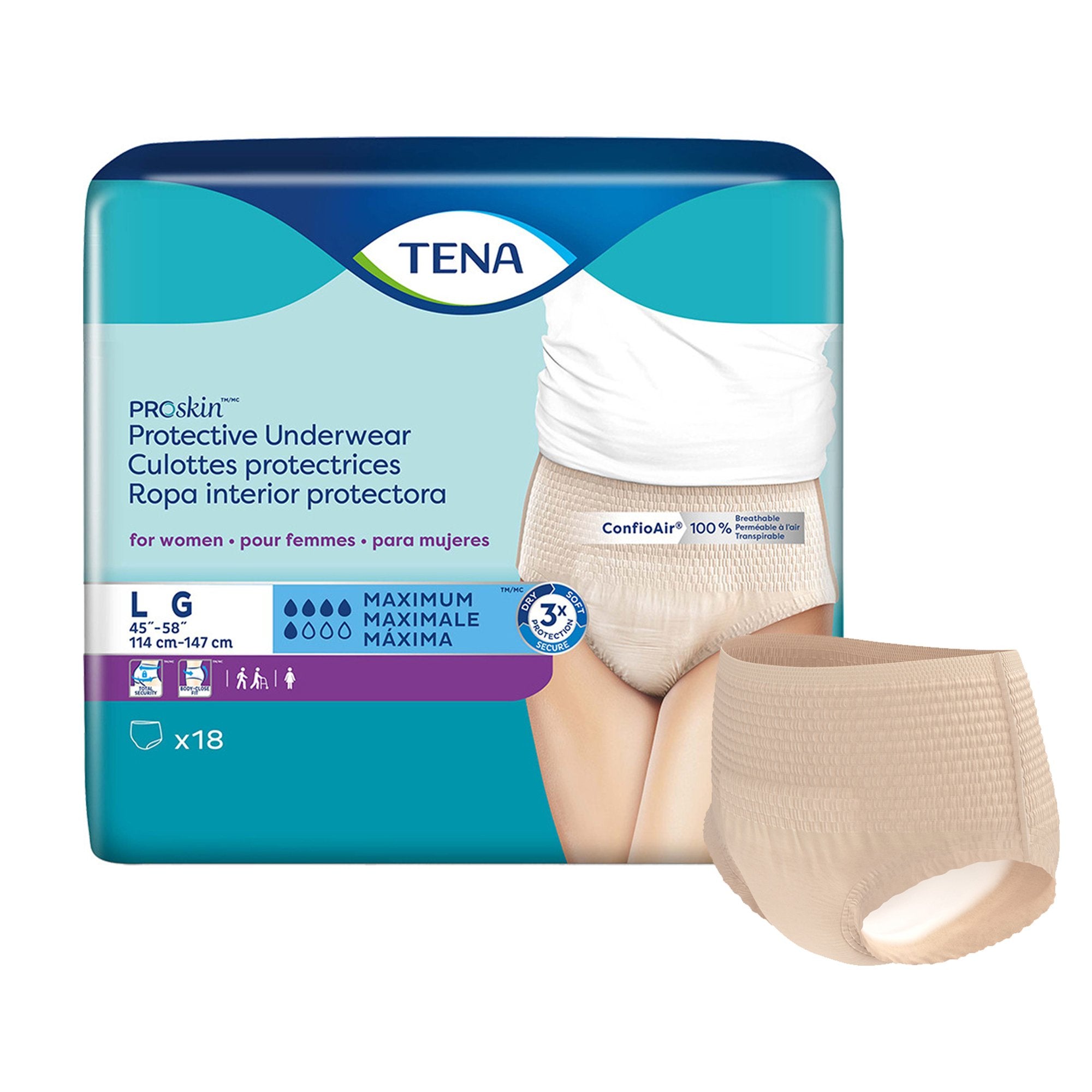 Essity HMS North America Inc - Female Adult Absorbent Underwear TENA® ProSkin™ Protective Pull On with Tear Away Seams Large Disposable Moderate Absorbency [72/CS]